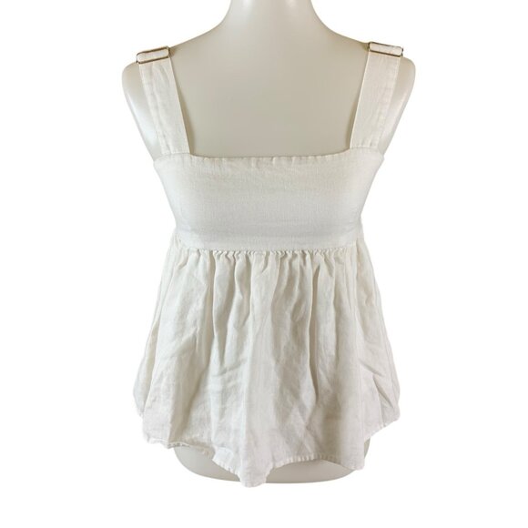 Dissh Brisa White Linen Babydoll Top 4 Square Neck Adjustable Strap Minimalist - Picture 1 of 7